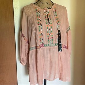 Lucky Brand 2X Embroidered Peasant Top, Pink